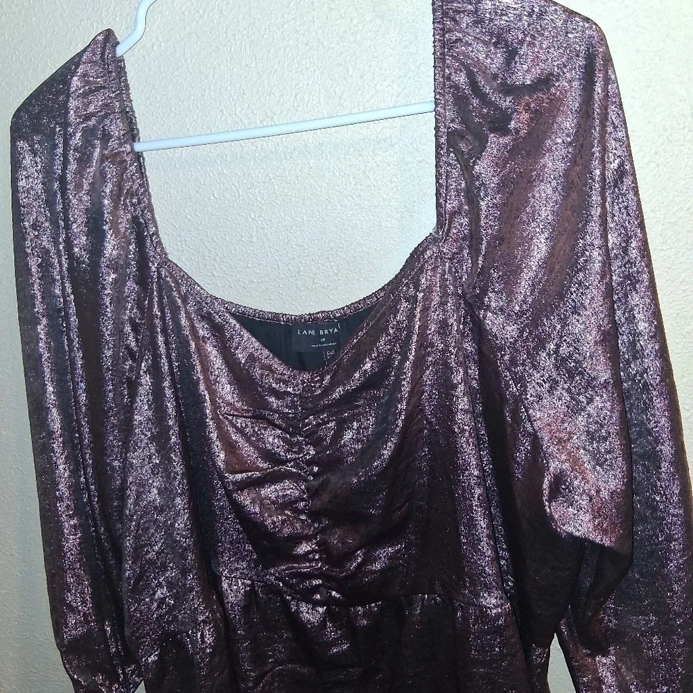 Lane Bryant Classic Square-Neck Metallic Shirred-Front Top Bronze Rose Gold 18
